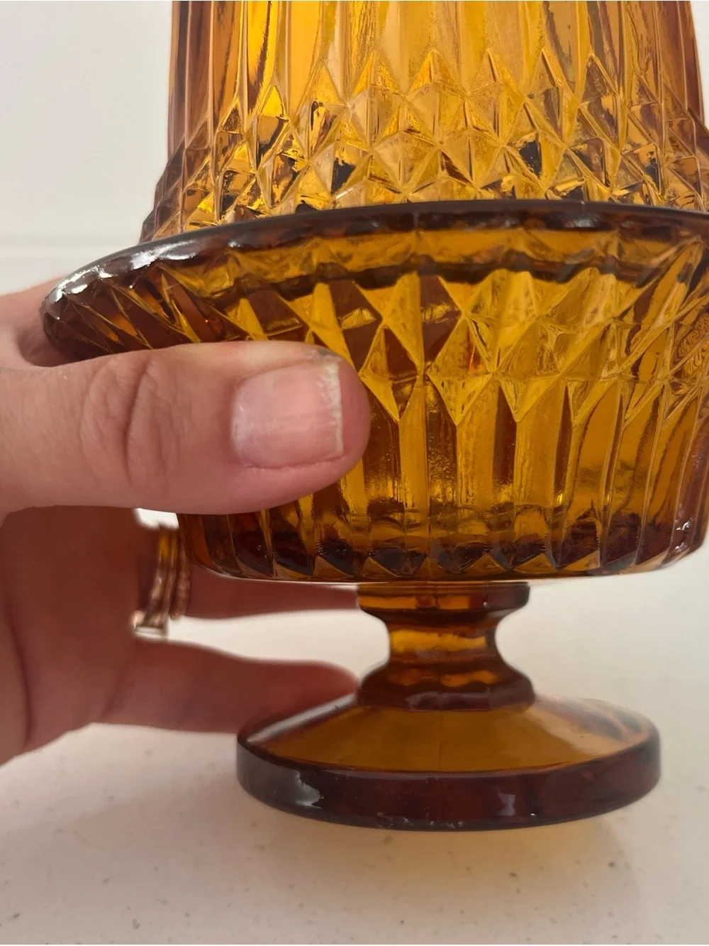 Vintage Indiana Glass Amber Diamond Point Fairy Lamp